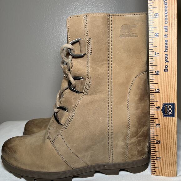 Sorel Joan of Arctic Wedge Mid Tobacco Tan Winter Leather Boot Womens Size 9 EUC - Picture 15 of 15
